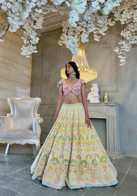Multicolor Embellished Silk Lehenga Set