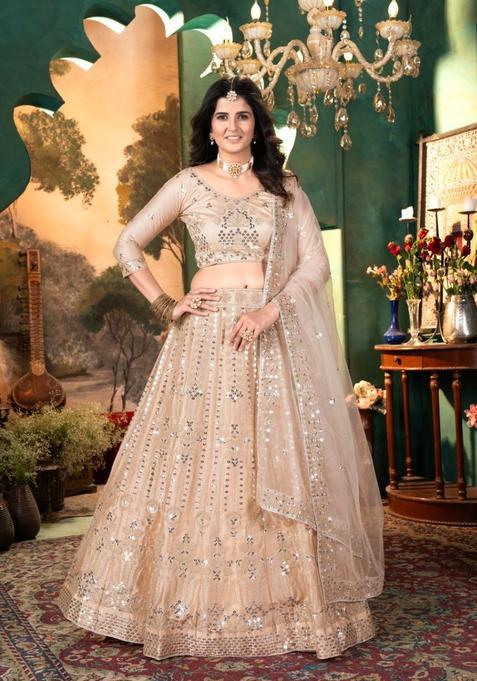 Multicolor Embellished Satin Lehenga Set