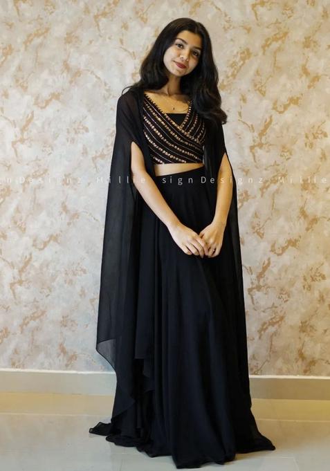 Multicolor Embellished Georgette Lehenga Set