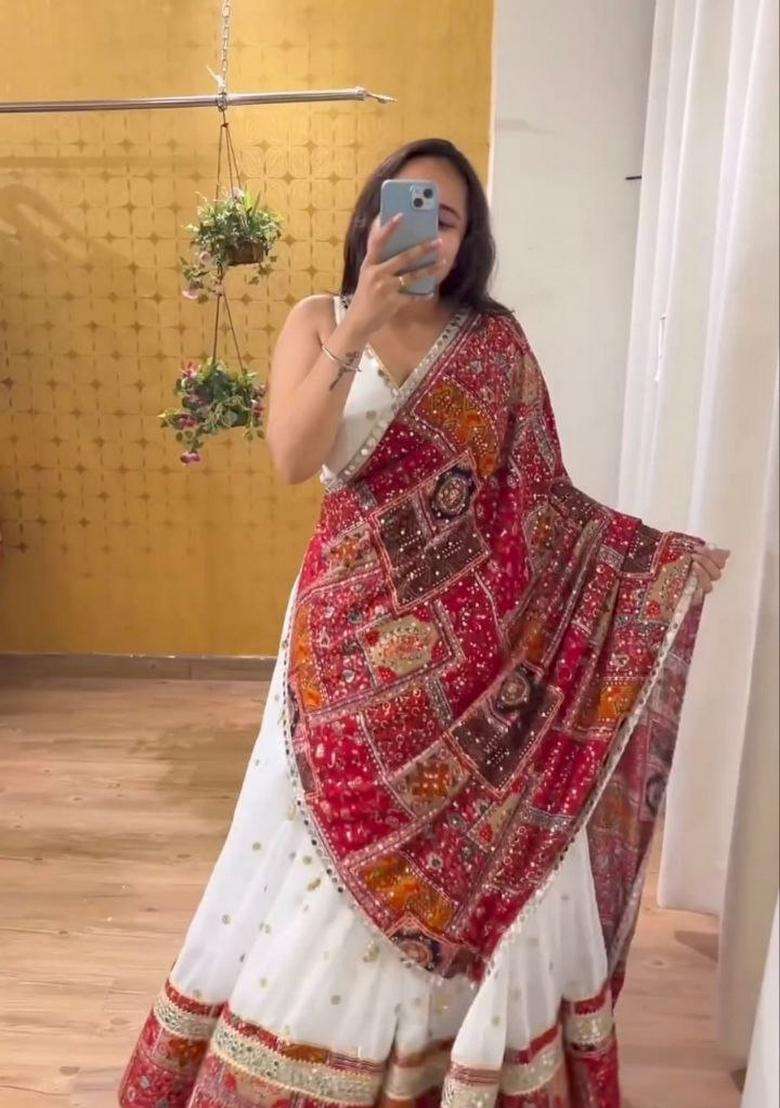 Multicolor Embellished Georgette Chaniya Choli Set For Navratri And Garba for Diwali and Festive Wear - Indya