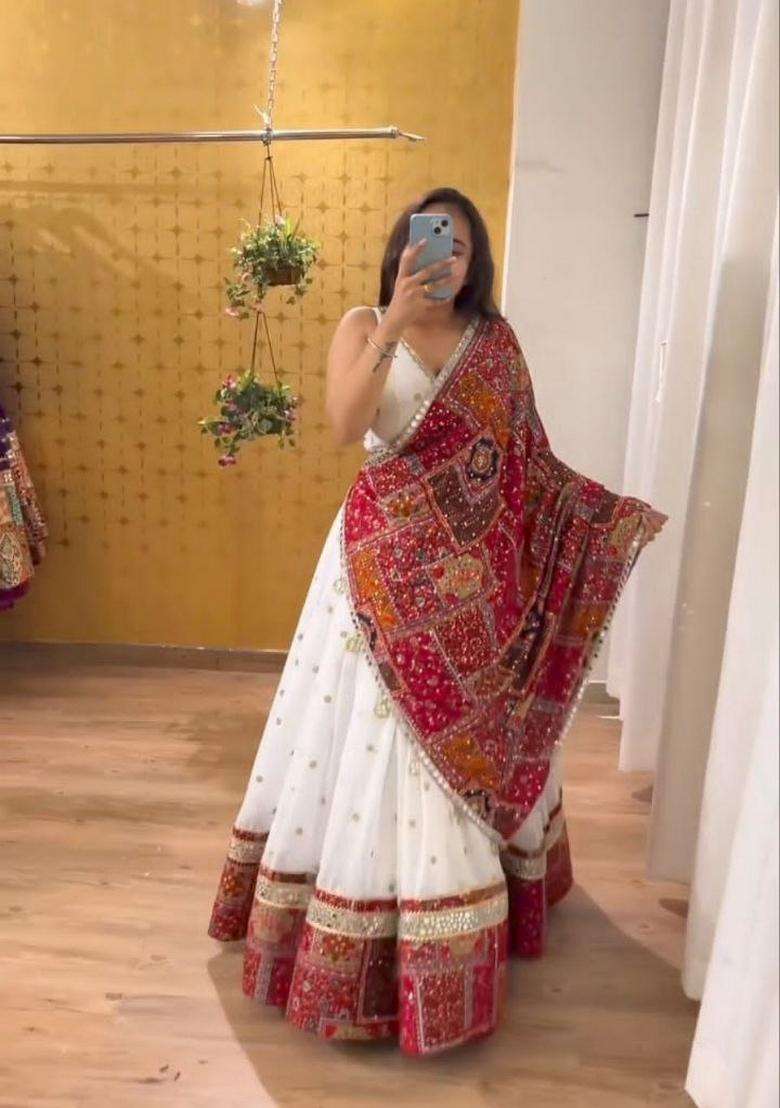 Multicolor Embellished Georgette Chaniya Choli Set For Navratri And Garba for Diwali and Festive Wear - Indya