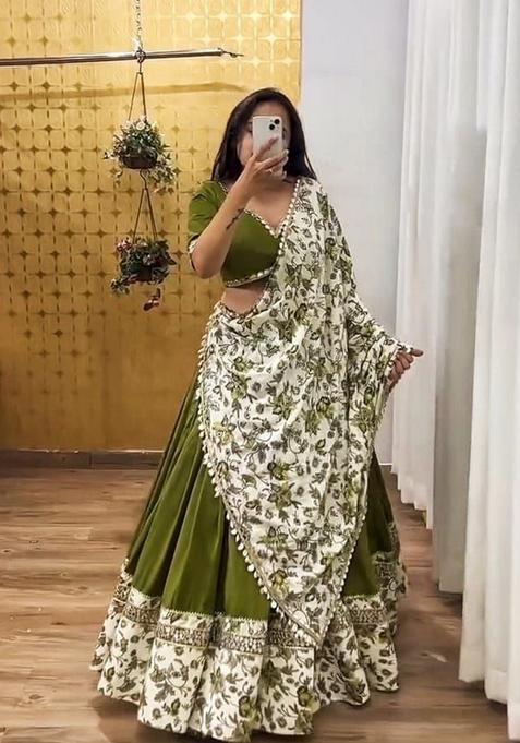 Multicolor Embellished Silk Lehenga Set