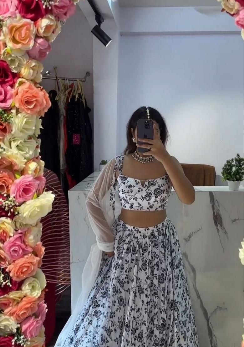 Multicolor Embellished Silk Lehenga Set - Indya