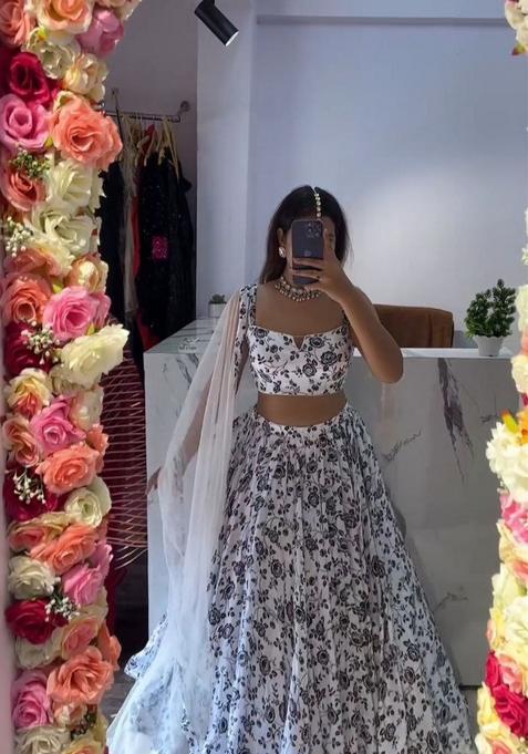 Multicolor Embellished Silk Lehenga Set