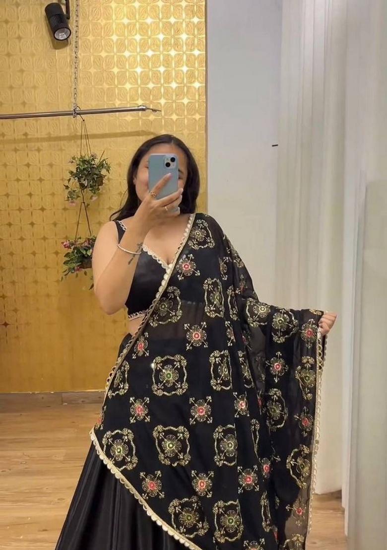 Multicolor Embellished Silk Lehenga Set - Indya