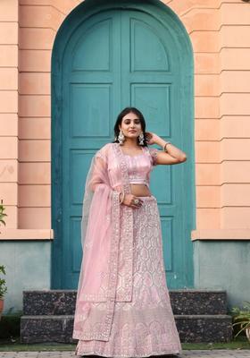 Multicolor Embellished Net Lehenga Set