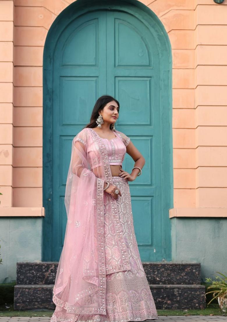 Multicolor Embellished Net Lehenga Set - Indya