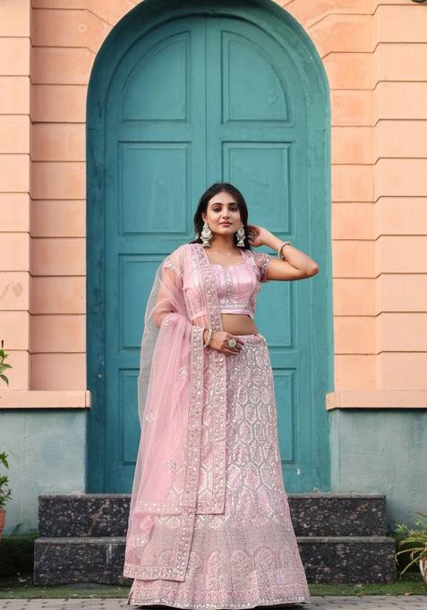 Multicolor Embellished Net Lehenga Set