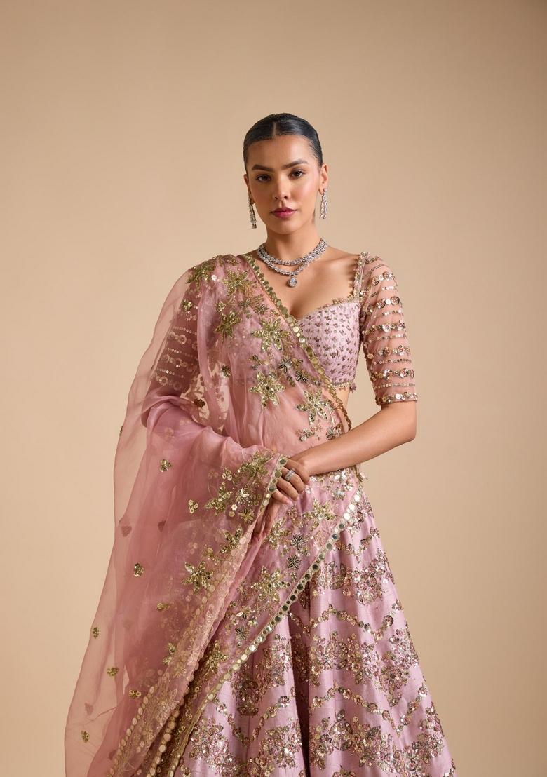 Multicolor Embellished Silk Lehenga Set - Indya