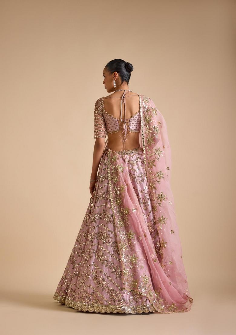 Multicolor Embellished Silk Lehenga Set - Indya