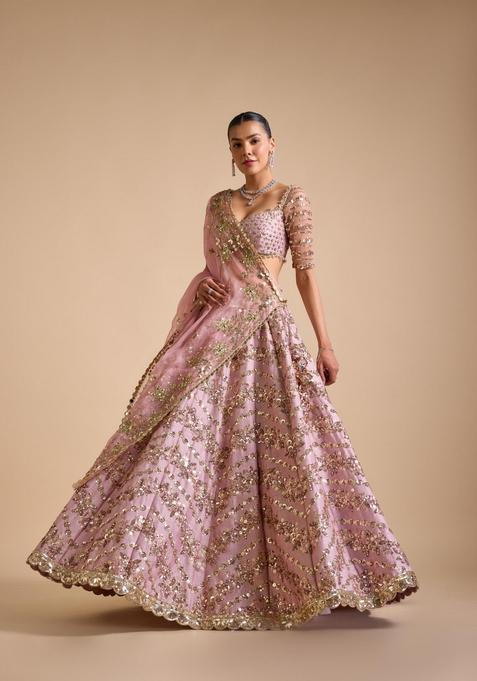 Multicolor Embellished Silk Lehenga Set