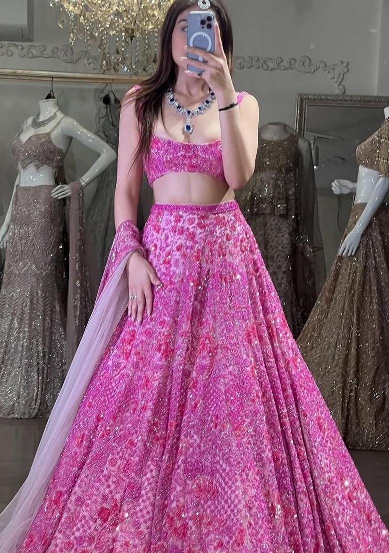 Multicolor Embellished Net Lehenga Set - Indya