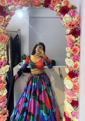 Multicolor Embellished Silk Lehenga Set