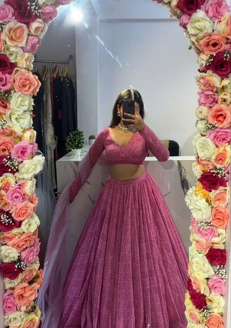 Multicolor Embellished Georgette Lehenga Set - Indya