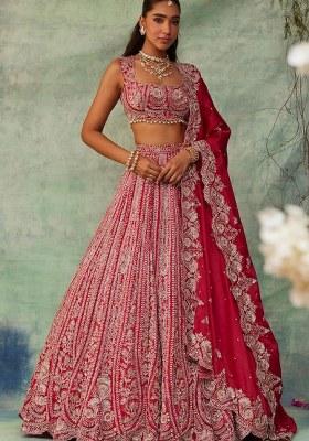 Multicolor Embellished Silk Lehenga Set