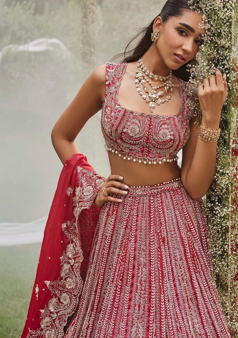 Multicolor Embellished Silk Lehenga Set - Indya