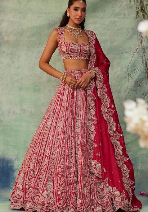 Multicolor Embellished Silk Lehenga Set