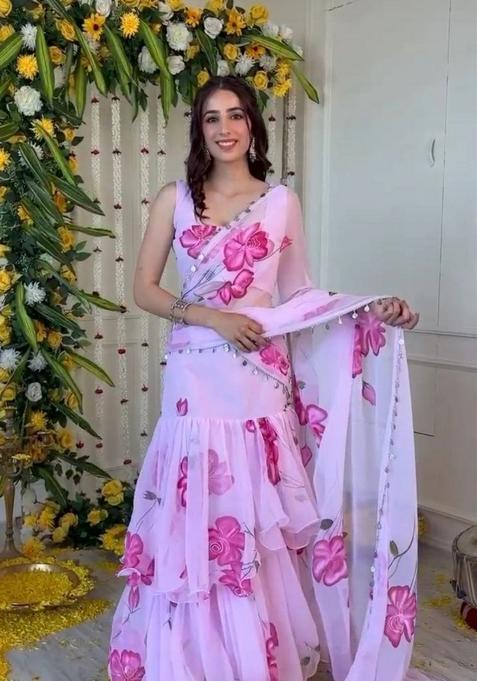 Multicolor Embellished Georgette Lehenga Set