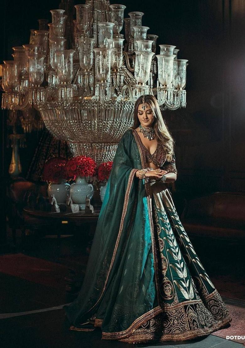 Multicolor Embellished Satin Lehenga Set - Indya