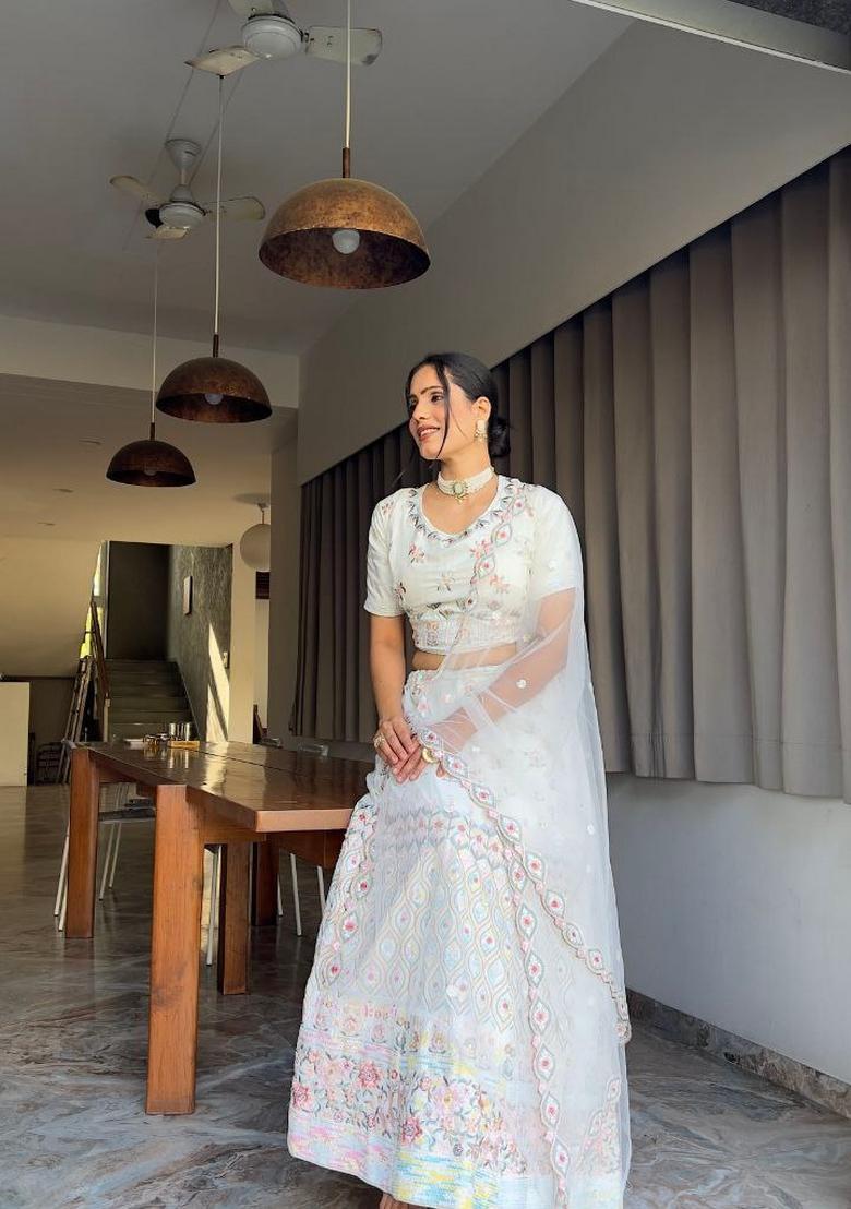 Multicolor Embellished Georgette Lehenga Set - Indya