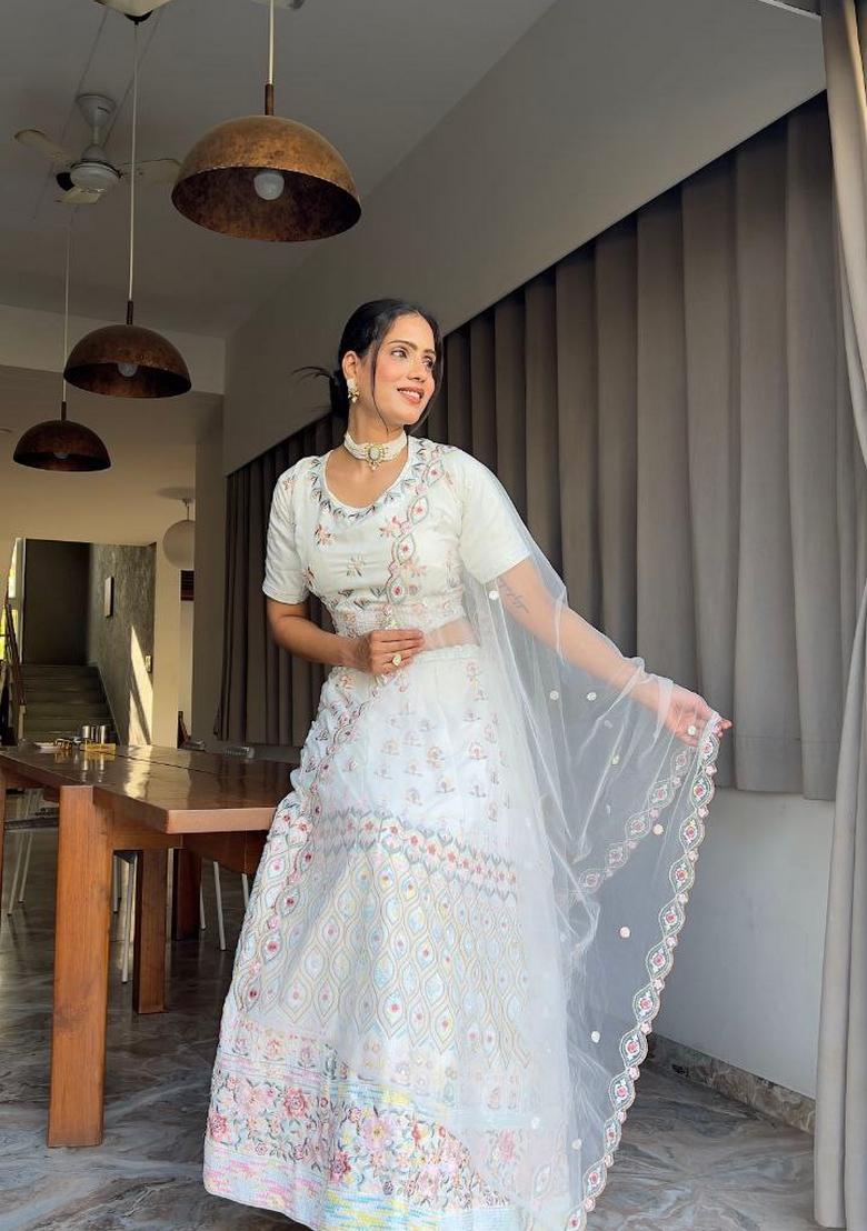 Multicolor Embellished Georgette Lehenga Set - Indya