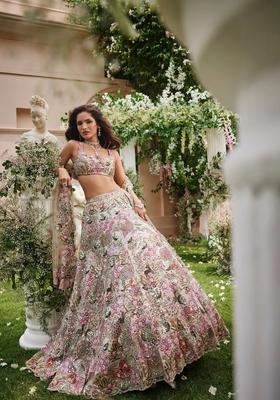 Multicolor Embellished Georgette Lehenga Set