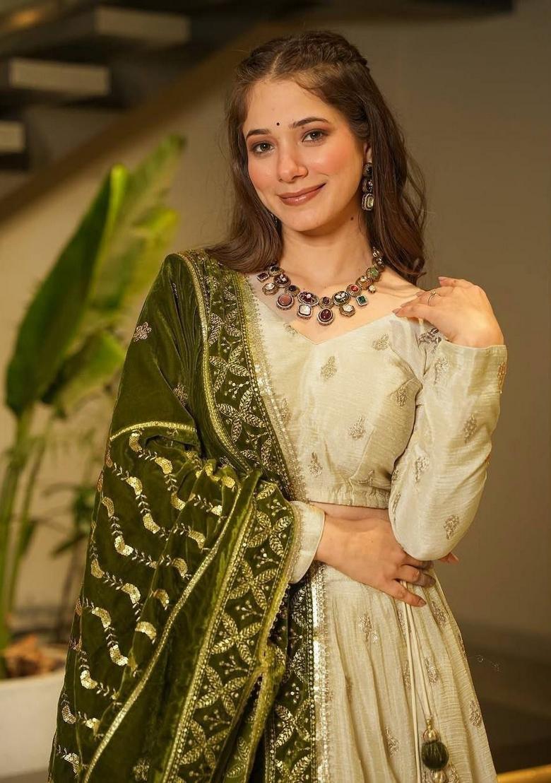 Multicolor Embellished Silk Lehenga Set - Indya