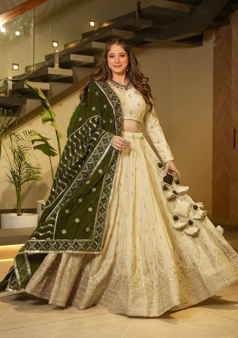 Multicolor Embellished Silk Lehenga Set - Indya