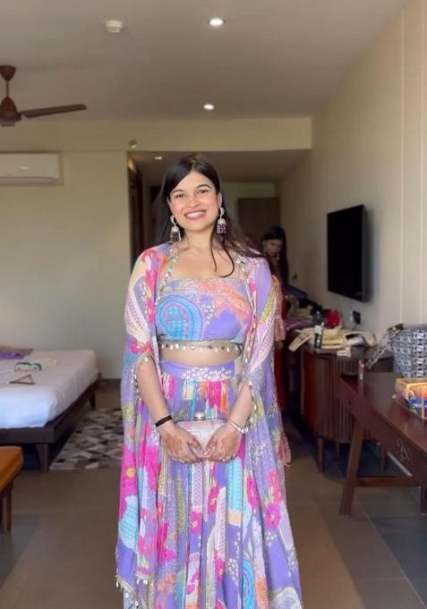 Multicolor Embellished Silk Lehenga Set