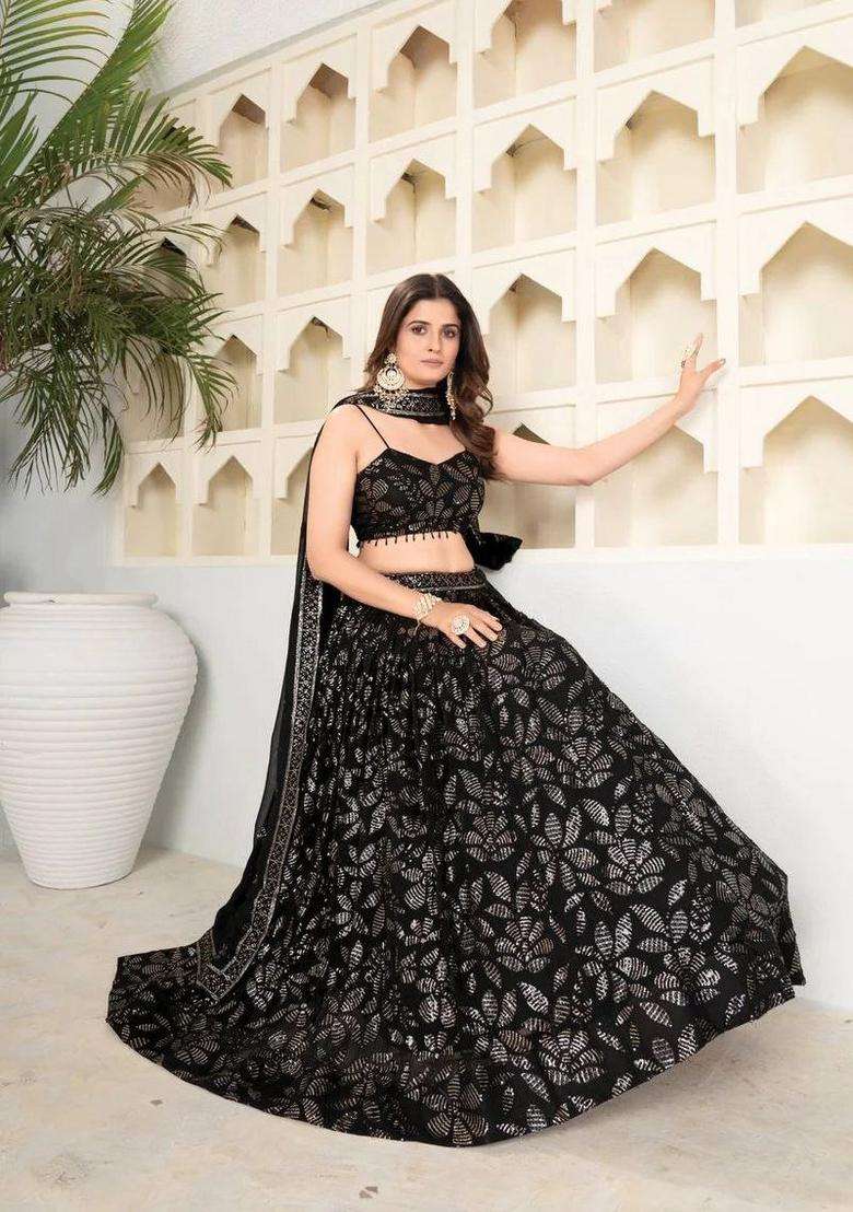 Multicolor Embellished Georgette Lehenga Set for Diwali and Festive Wear - Indya
