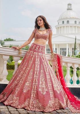 Multicolor Embellished Satin Lehenga Set