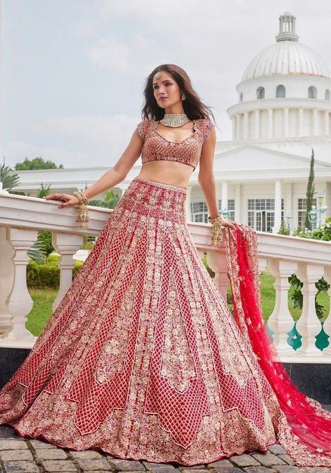 Multicolor Embellished Satin Lehenga Set