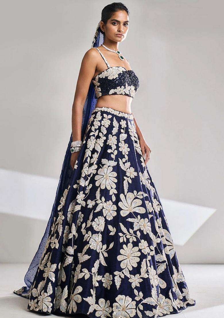 Multicolor Embellished Georgette Lehenga Set for Diwali and Festive Wear - Indya
