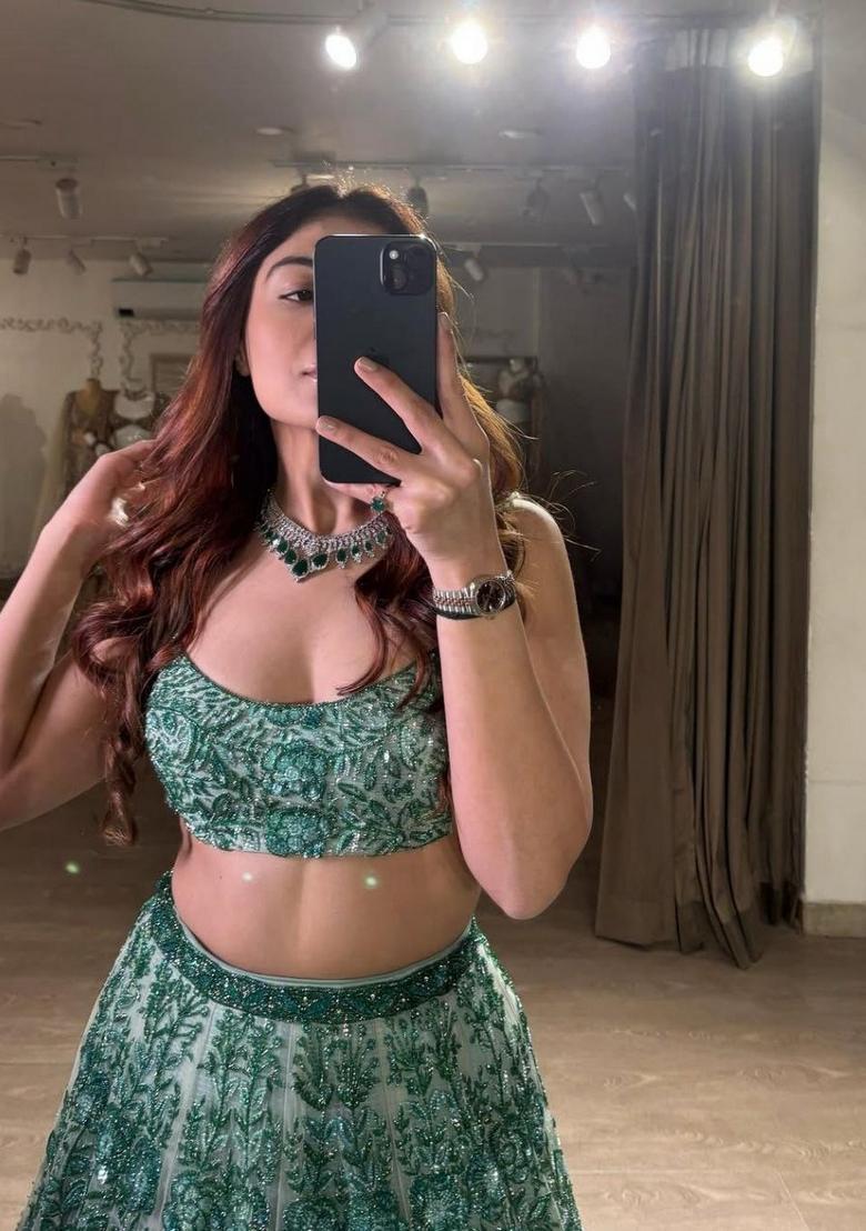 Multicolor Embellished Georgette Lehenga Set - Indya