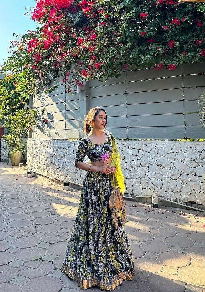Multicolor Embellished Silk Blend Lehenga Set for Diwali and Festive Wear - Indya