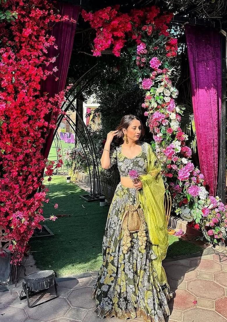 Multicolor Embellished Silk Lehenga Set - Indya