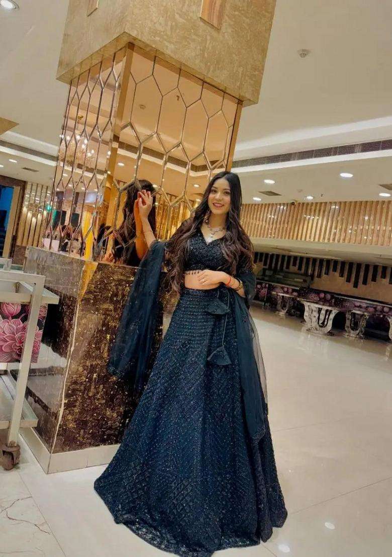 Multicolor Embellished Net Lehenga Set for Diwali and Festive Wear - Indya