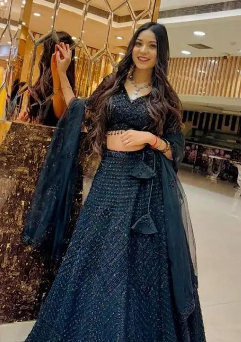 Multicolor Embellished Net Lehenga Set - Indya