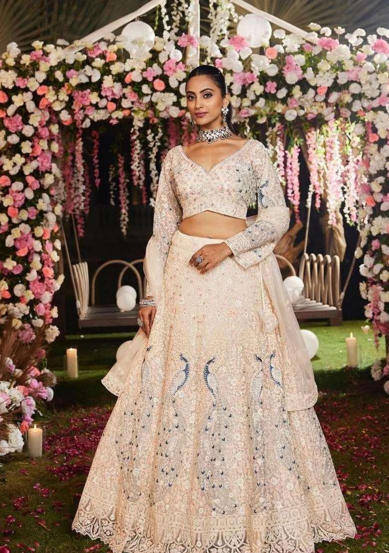 Multicolor Embellished Net Lehenga Set - Indya