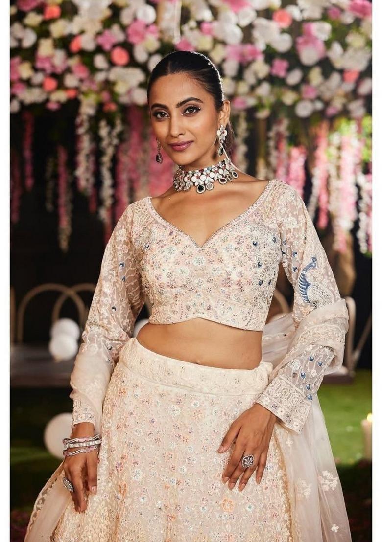 Multicolor Embellished Net Lehenga Set - Indya