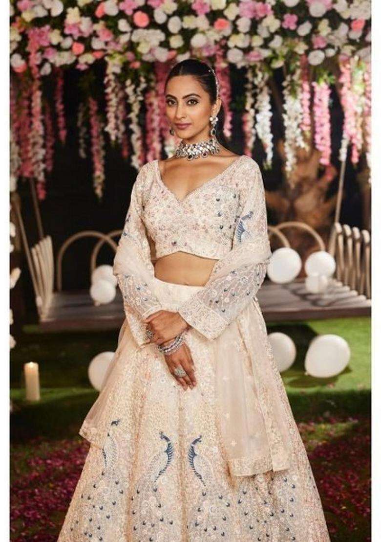 Multicolor Embellished Net Lehenga Set - Indya