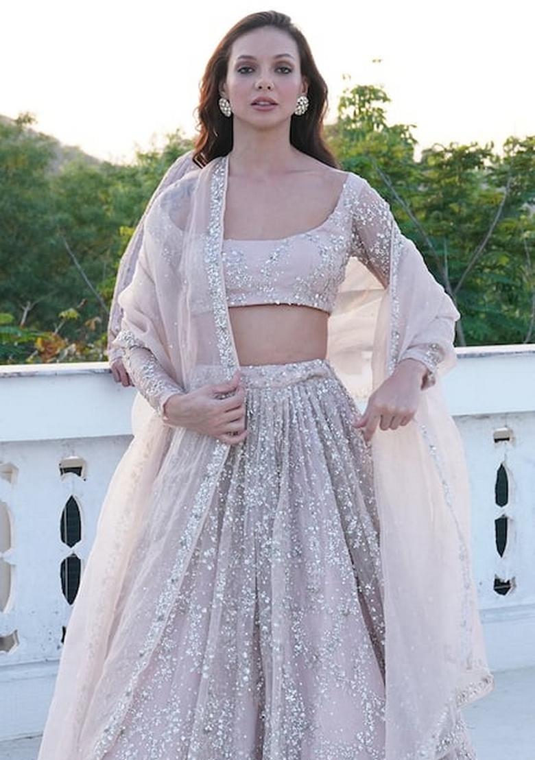 Multicolor Embellished Silk Lehenga Set - Indya