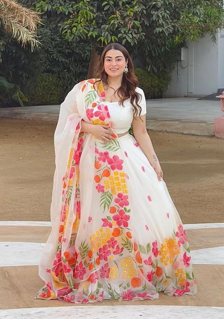 Multicolor Embellished Silk Lehenga Set - Indya