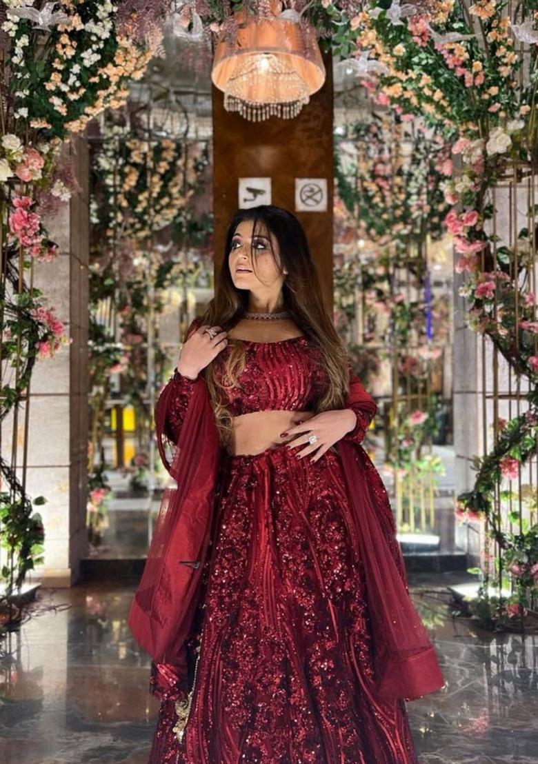 Multicolor Embellished Net Lehenga Set - Indya