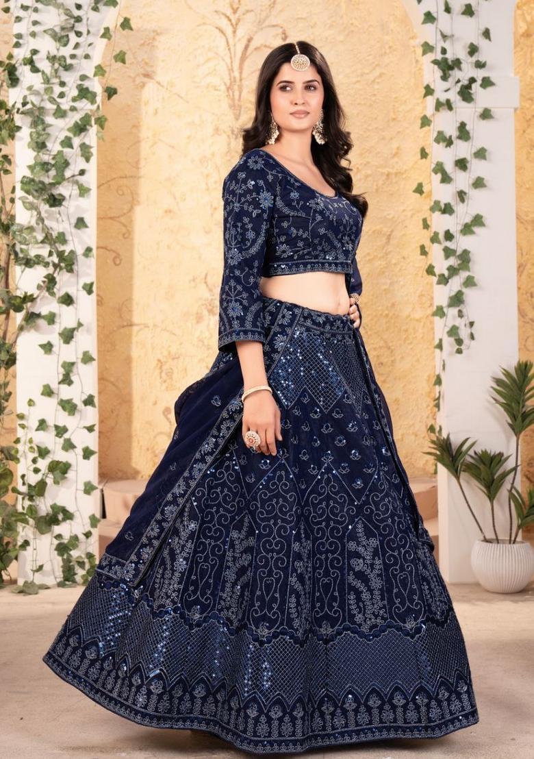 Multicolor Embellished Georgette Lehenga Set - Indya