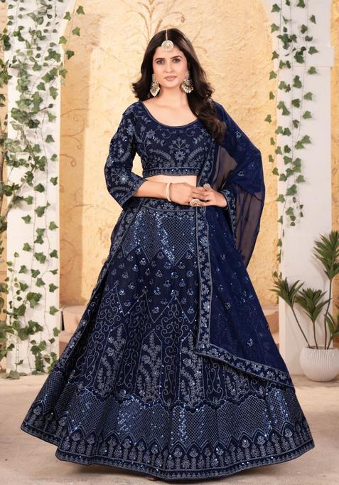 Multicolor Embellished Georgette Lehenga Set