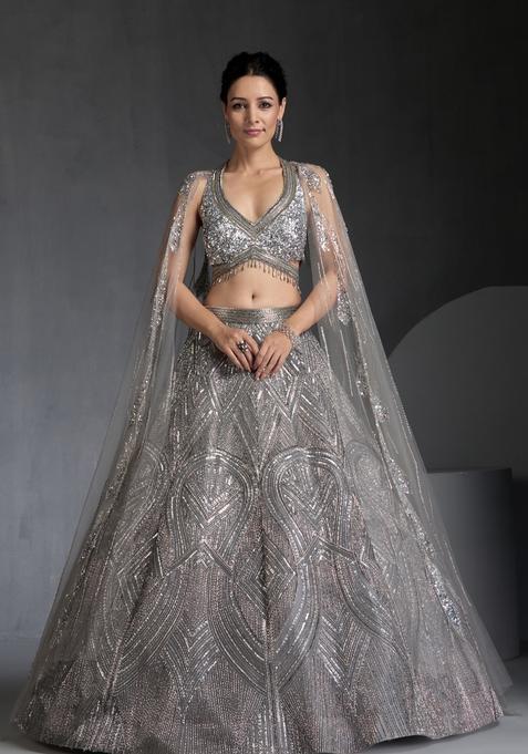 Multicolor Embellished Georgette Lehenga Set