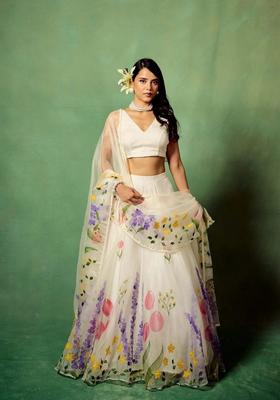 Multicolor Embellished Silk Lehenga Set