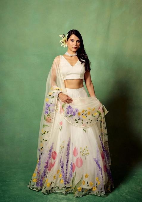 Multicolor Embellished Silk Lehenga Set
