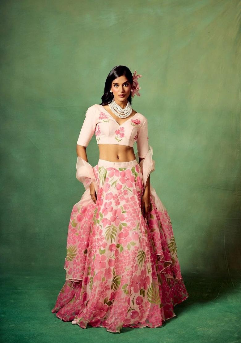 Multicolor Embellished Silk Lehenga Set - Indya